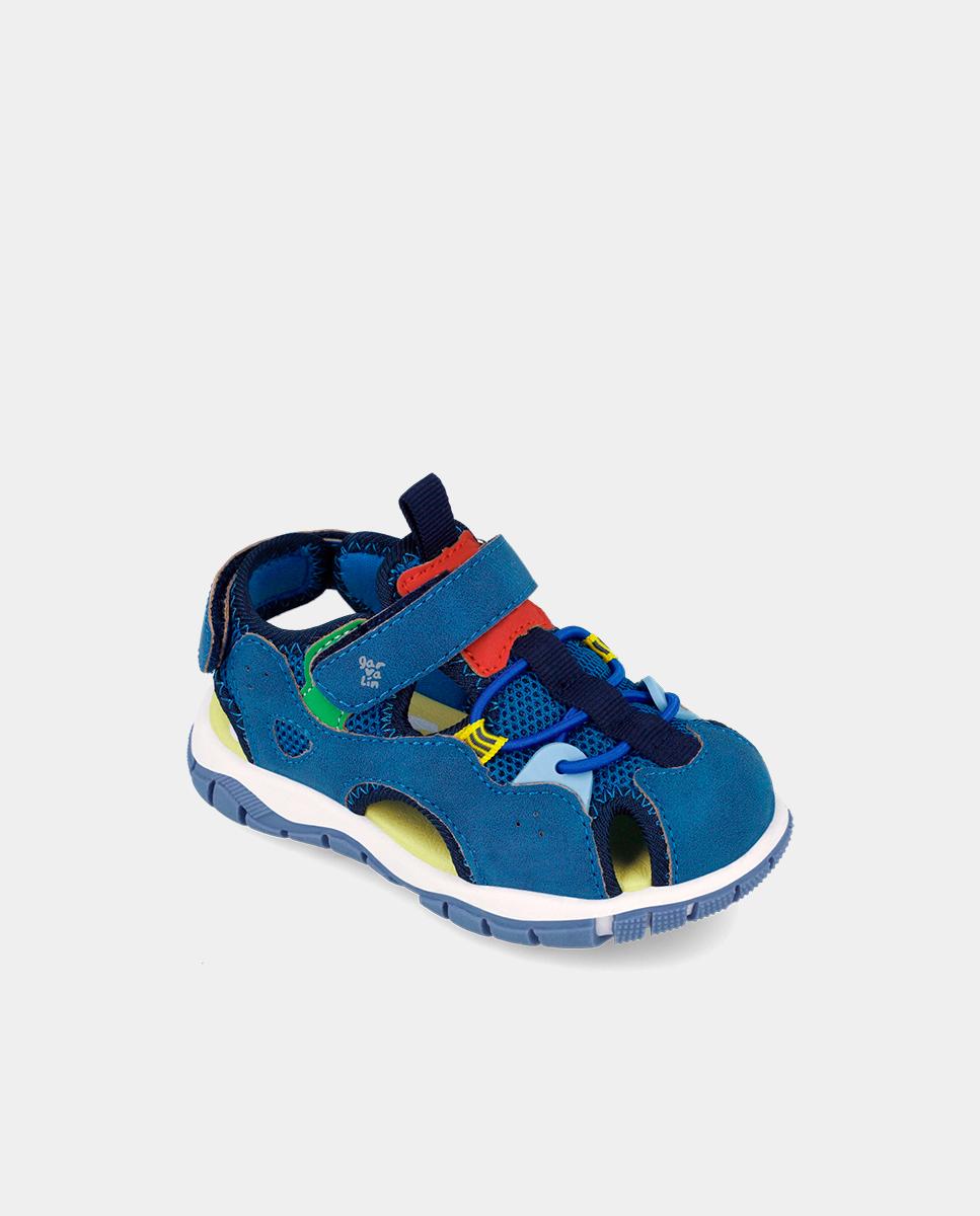 Sapatilhas Desportivas Infantil com Velcro e Detalhes em Contraste Azul-4