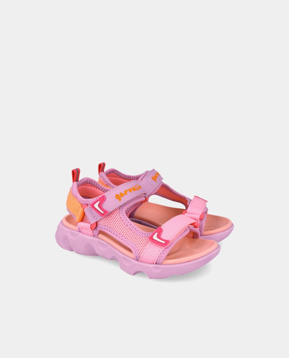 Sandálias Abertas Infantil com Velcro e Detalhes em Contraste Garvalín Rosa-2