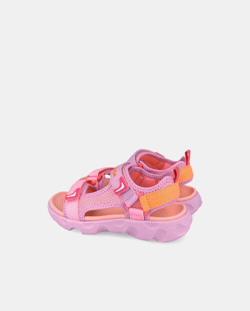 Sandálias Abertas Infantil com Velcro e Detalhes em Contraste Garvalín Rosa-3