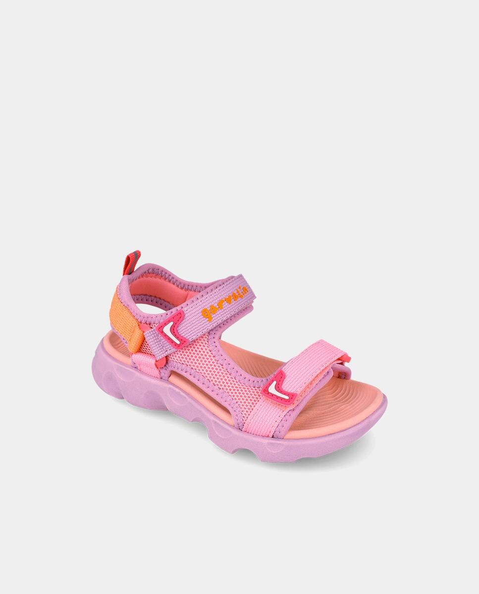 Sandálias Abertas Infantil com Velcro e Detalhes em Contraste Garvalín Rosa-4