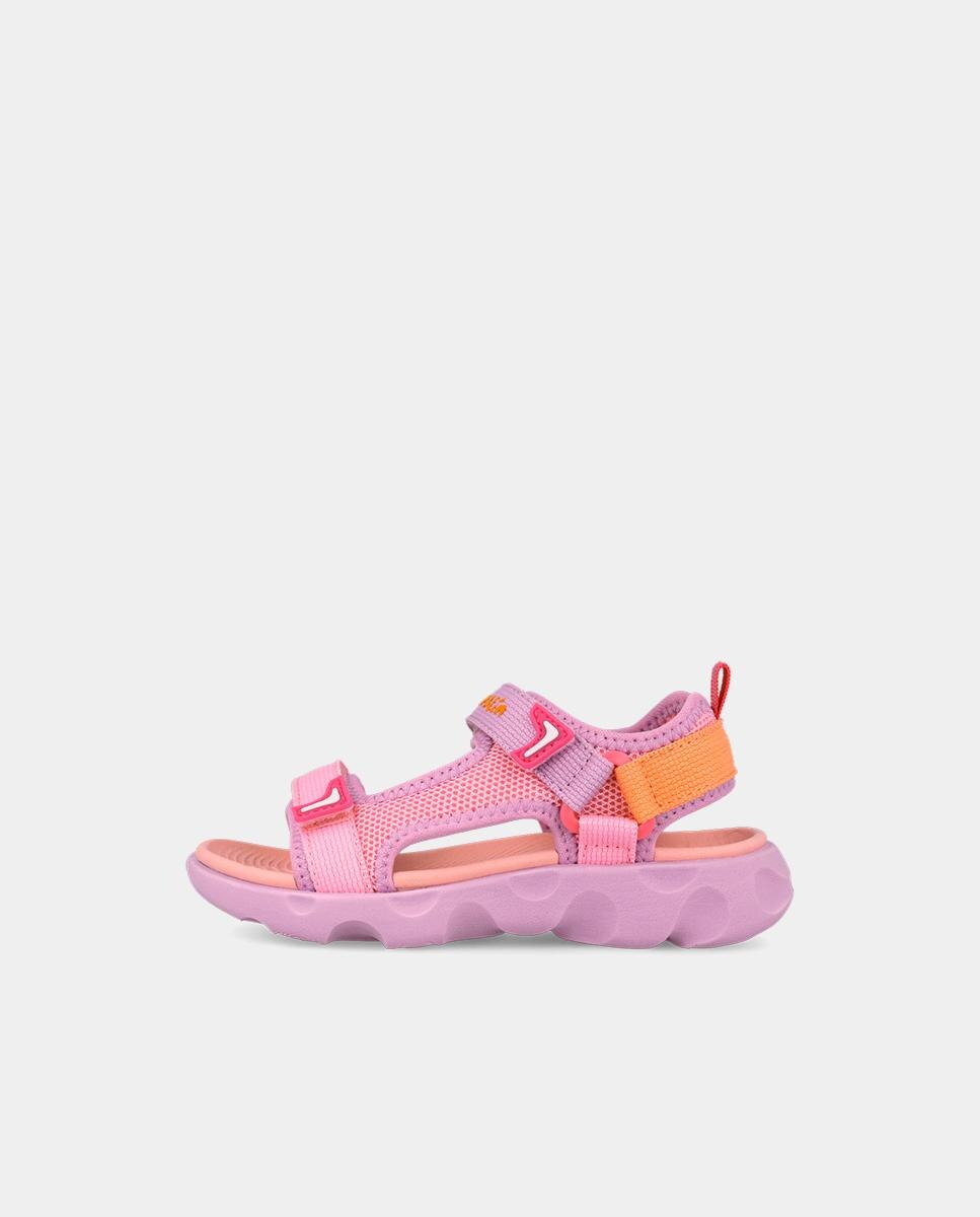 Sandálias Abertas Infantil com Velcro e Detalhes em Contraste Garvalín Rosa-5
