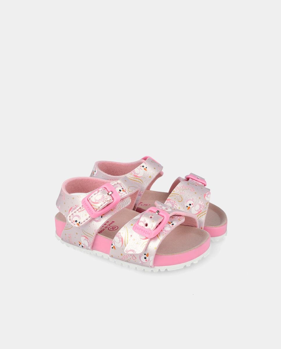 Sandálias Abertas Infantil com Velcro e Fivelas Rosa-2