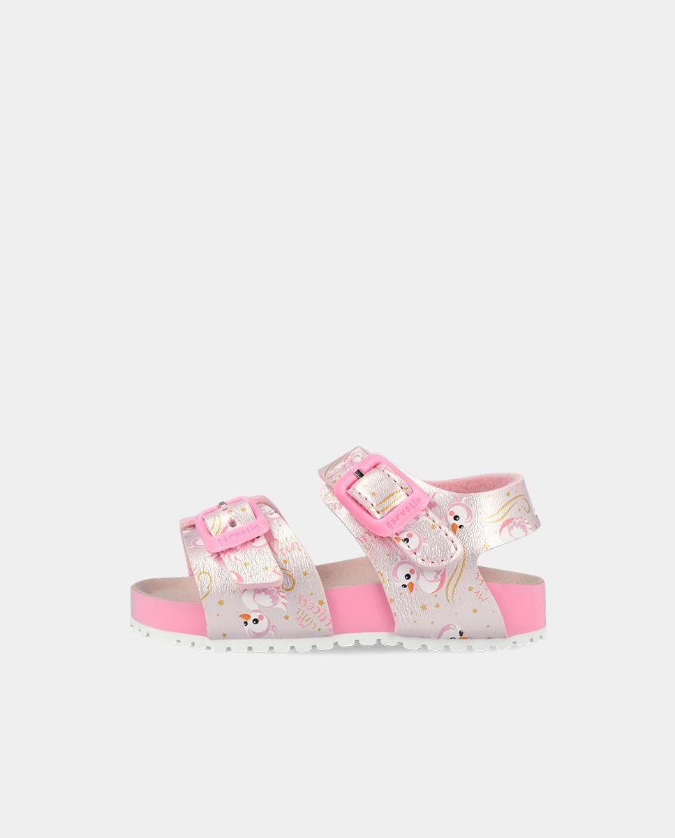 Sandálias Abertas Infantil com Velcro e Fivelas Rosa-5