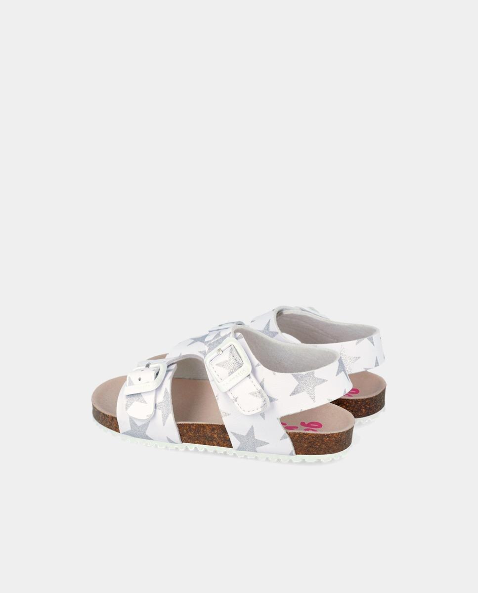 Sandálias Abertas Infantil com Velcro e Fivelas Garvalín Branco / Prata / Rosa-3