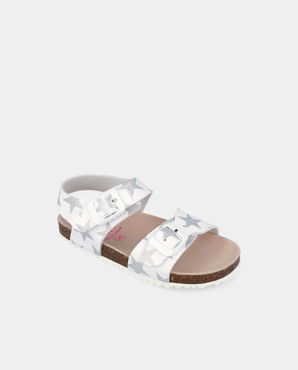 Sandálias Abertas Infantil com Velcro e Fivelas Garvalín Branco / Prata / Rosa-4