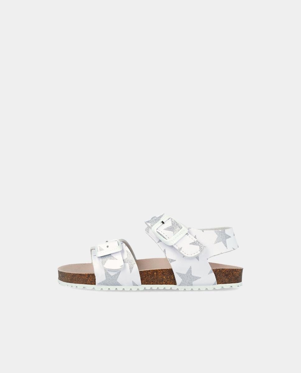 Sandálias Abertas Infantil com Velcro e Fivelas Garvalín Branco / Prata / Rosa-5