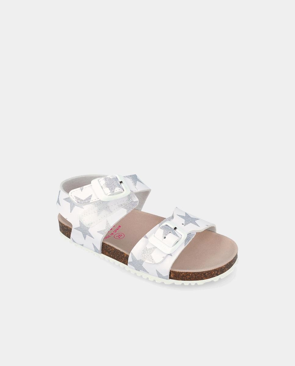 Sandálias Abertas Infantil com Velcro e Fivelas Garvalín Branco / Prata / Rosa-6