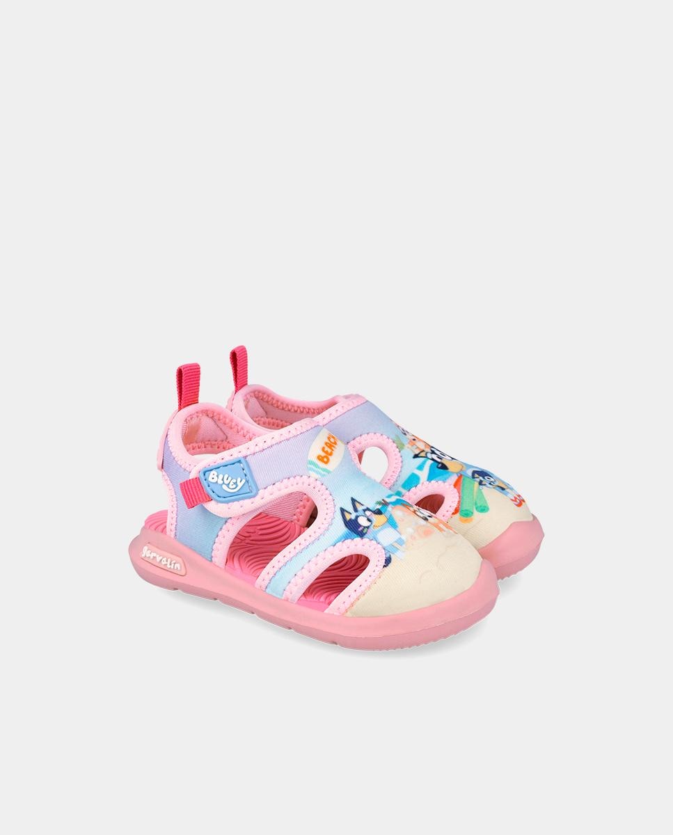 Sandálias Fechadas Infantil com Velcro e Detalhes em Contraste Garvalín Rosa / azul marinho-2