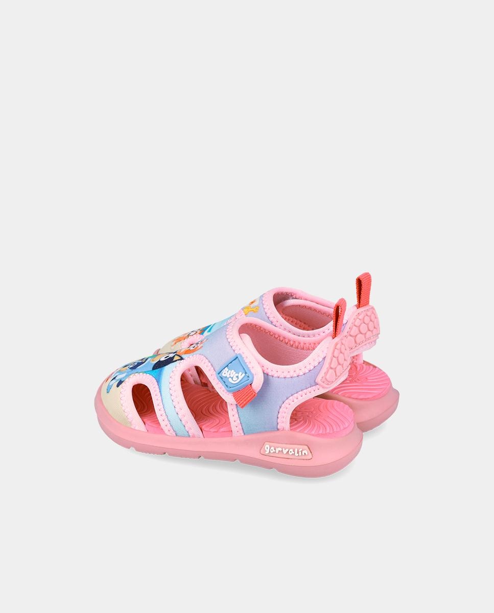 Sandálias Fechadas Infantil com Velcro e Detalhes em Contraste Garvalín Rosa / azul marinho-3