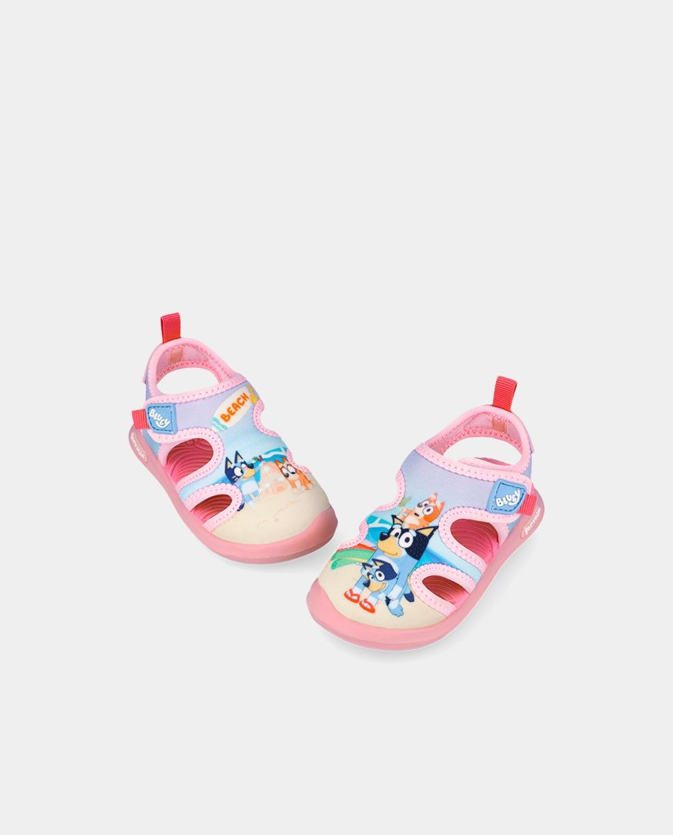 Sandálias Fechadas Infantil com Velcro e Detalhes em Contraste Garvalín Rosa / azul marinho-5