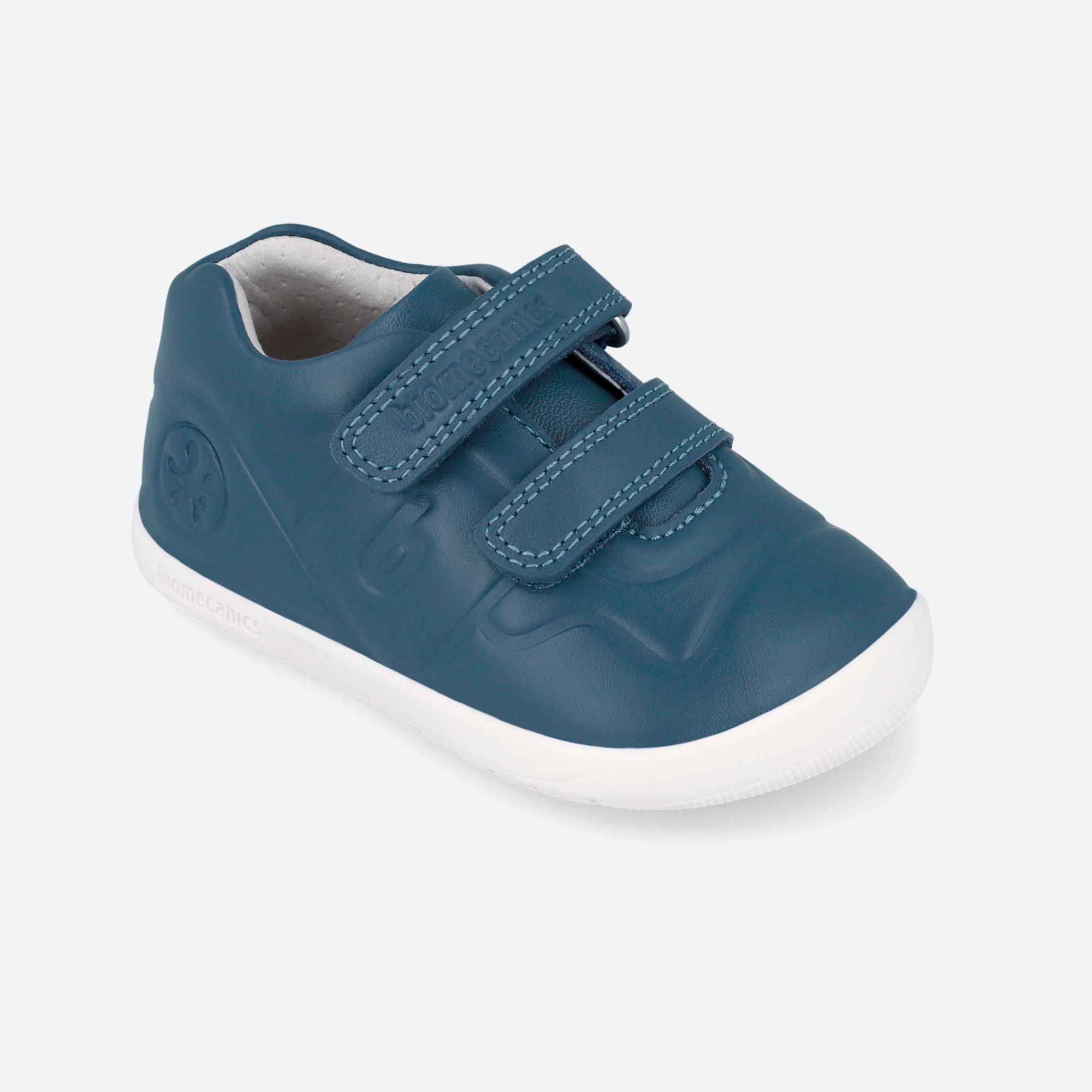 Sapatilhas de Pele Infantil Respeitosas com o Crescimento Natural Do Pé com Velcro Azul-4