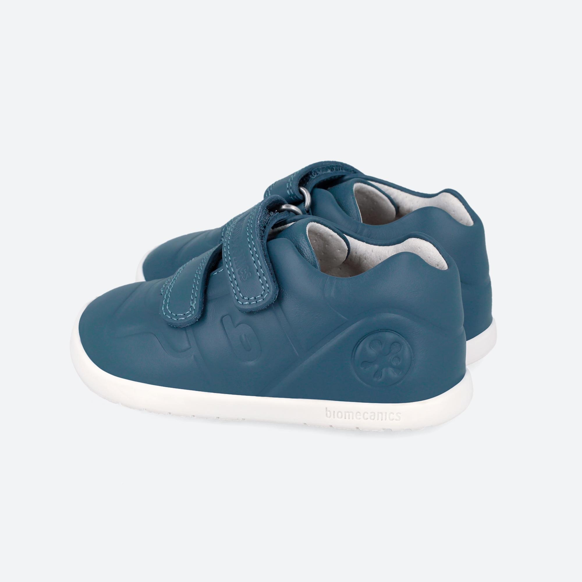Sapatilhas de Pele Infantil Respeitosas com o Crescimento Natural Do Pé com Velcro Azul-5