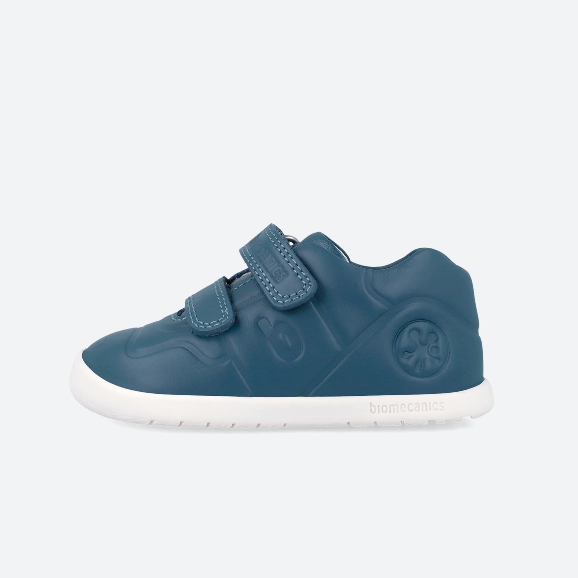 Sapatilhas de Pele Infantil Respeitosas com o Crescimento Natural Do Pé com Velcro Azul-6