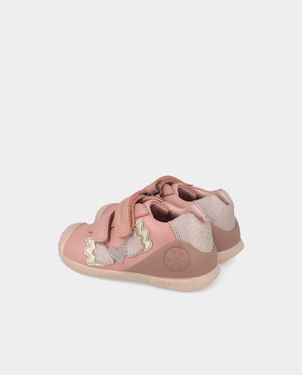 Sapatilhas de Bebé para Primeiros Passos em Pele com Fecho Ajustável Rosa-pastel-3