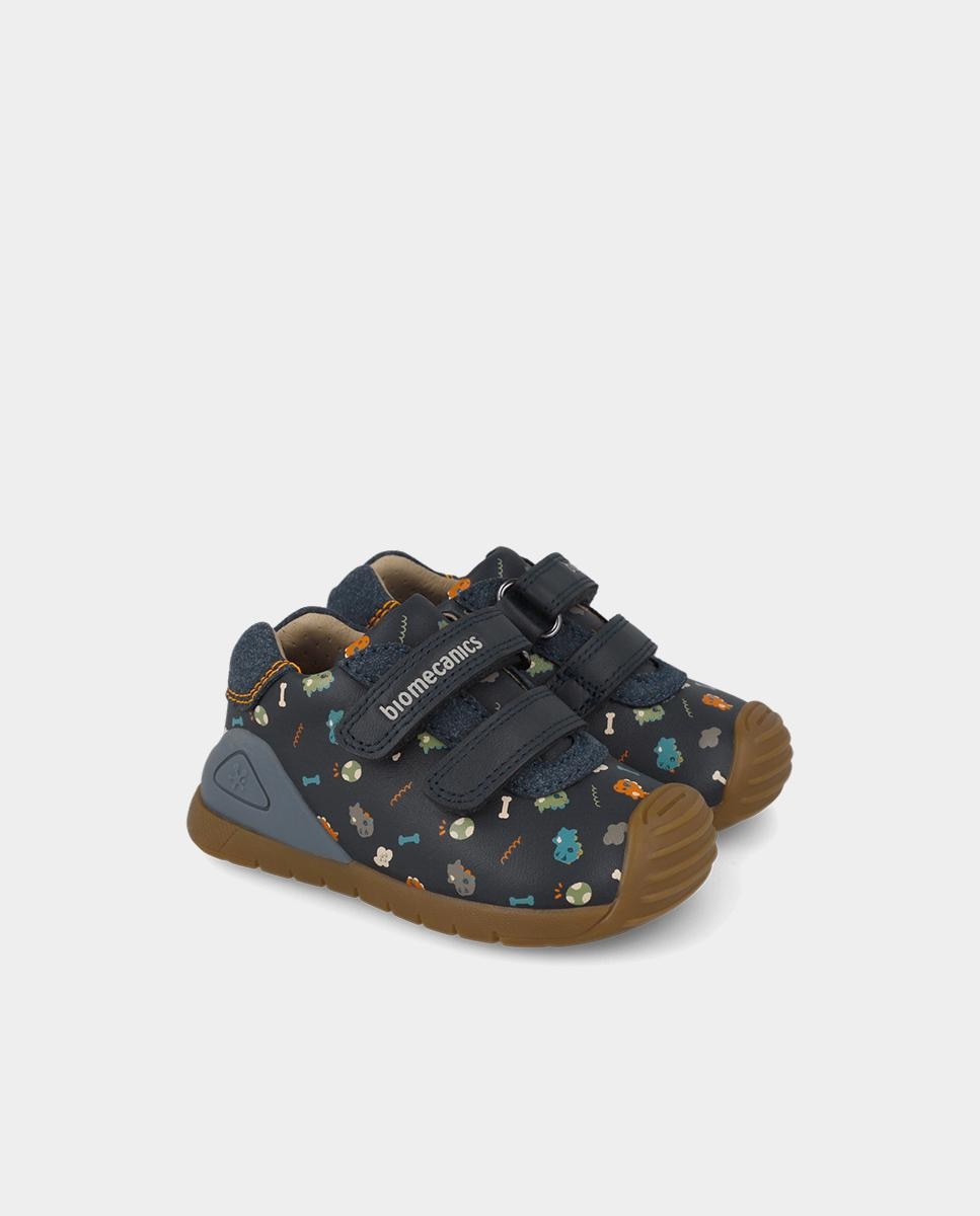 Zapatillas de Bebé para Primeros Pasos em Pele com Fecho Ajustável Azul-marinho-2