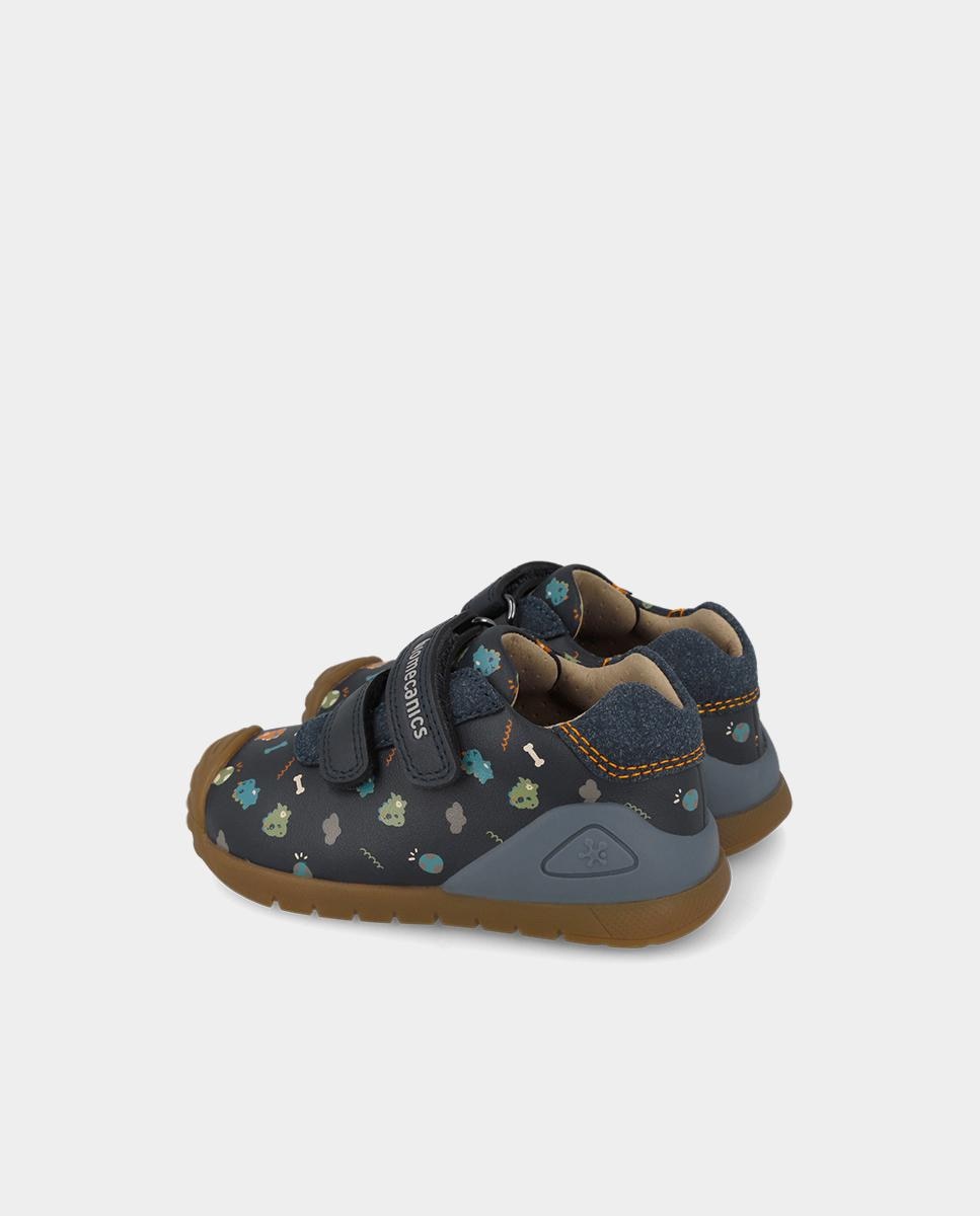 Zapatillas de Bebé para Primeros Pasos em Pele com Fecho Ajustável Azul-marinho-3
