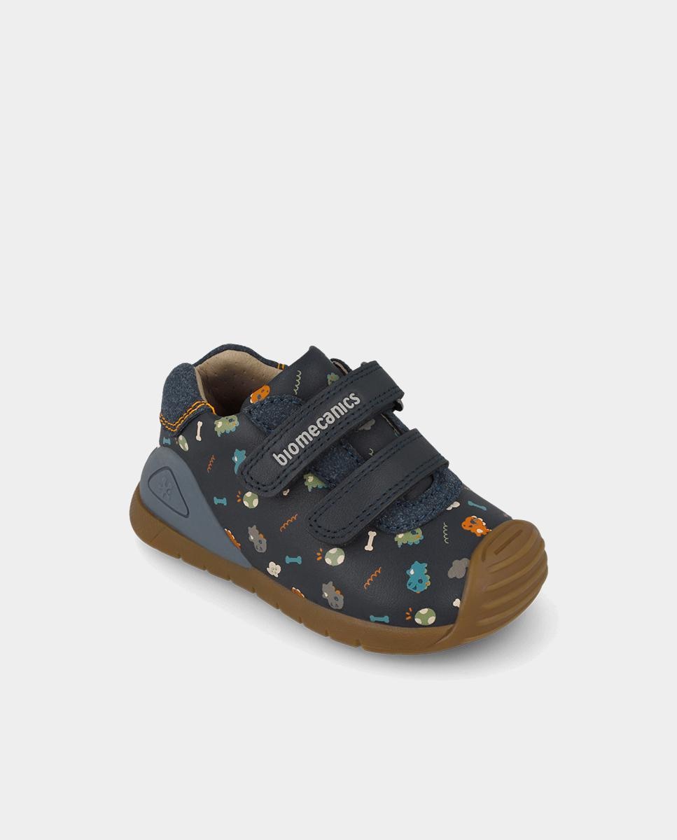 Zapatillas de Bebé para Primeros Pasos em Pele com Fecho Ajustável Azul-marinho-4