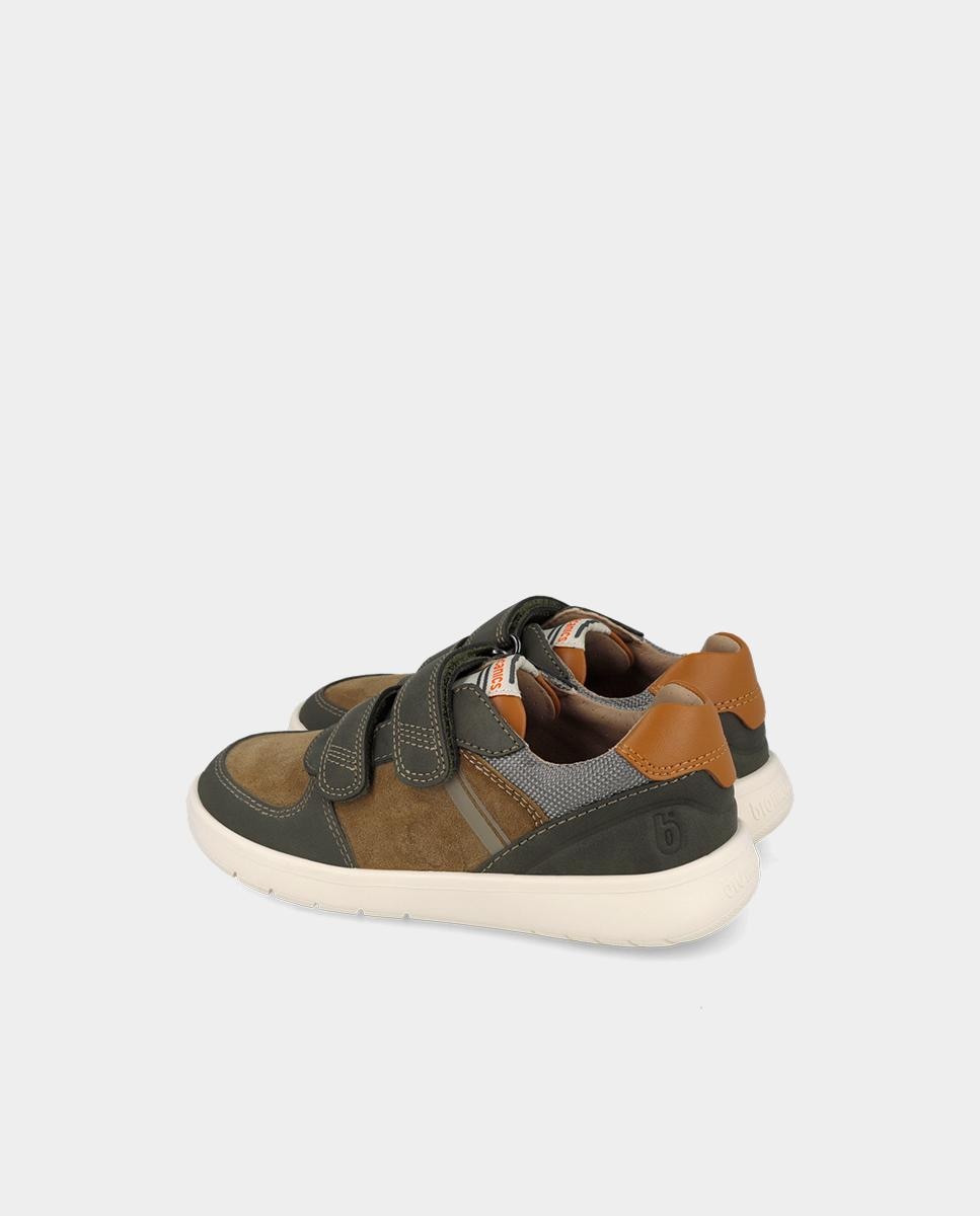 Sapatilhas de Pele Barefoot Infantil com Fecho Ajustável Caqui-3