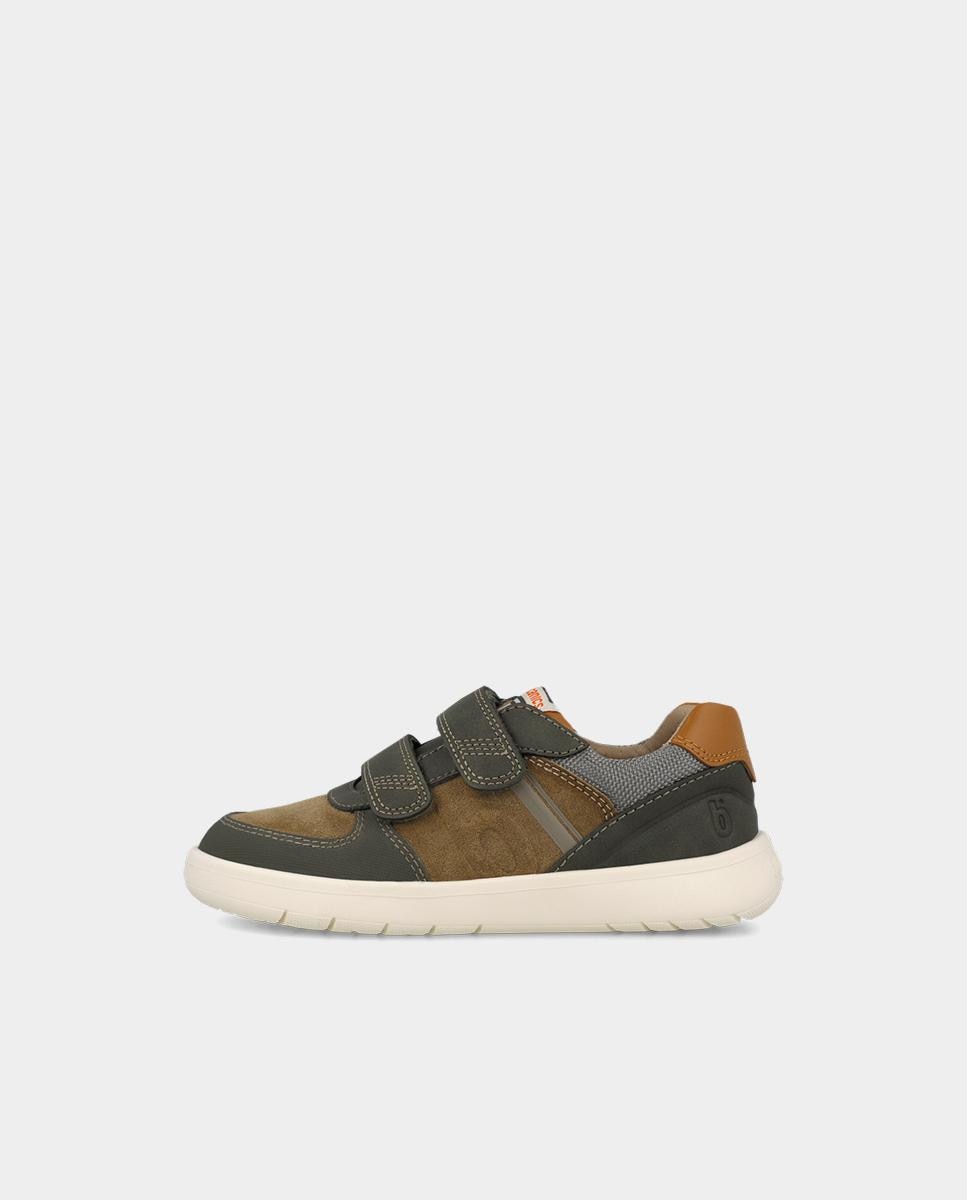 Sapatilhas de Pele Barefoot Infantil com Fecho Ajustável Caqui-5