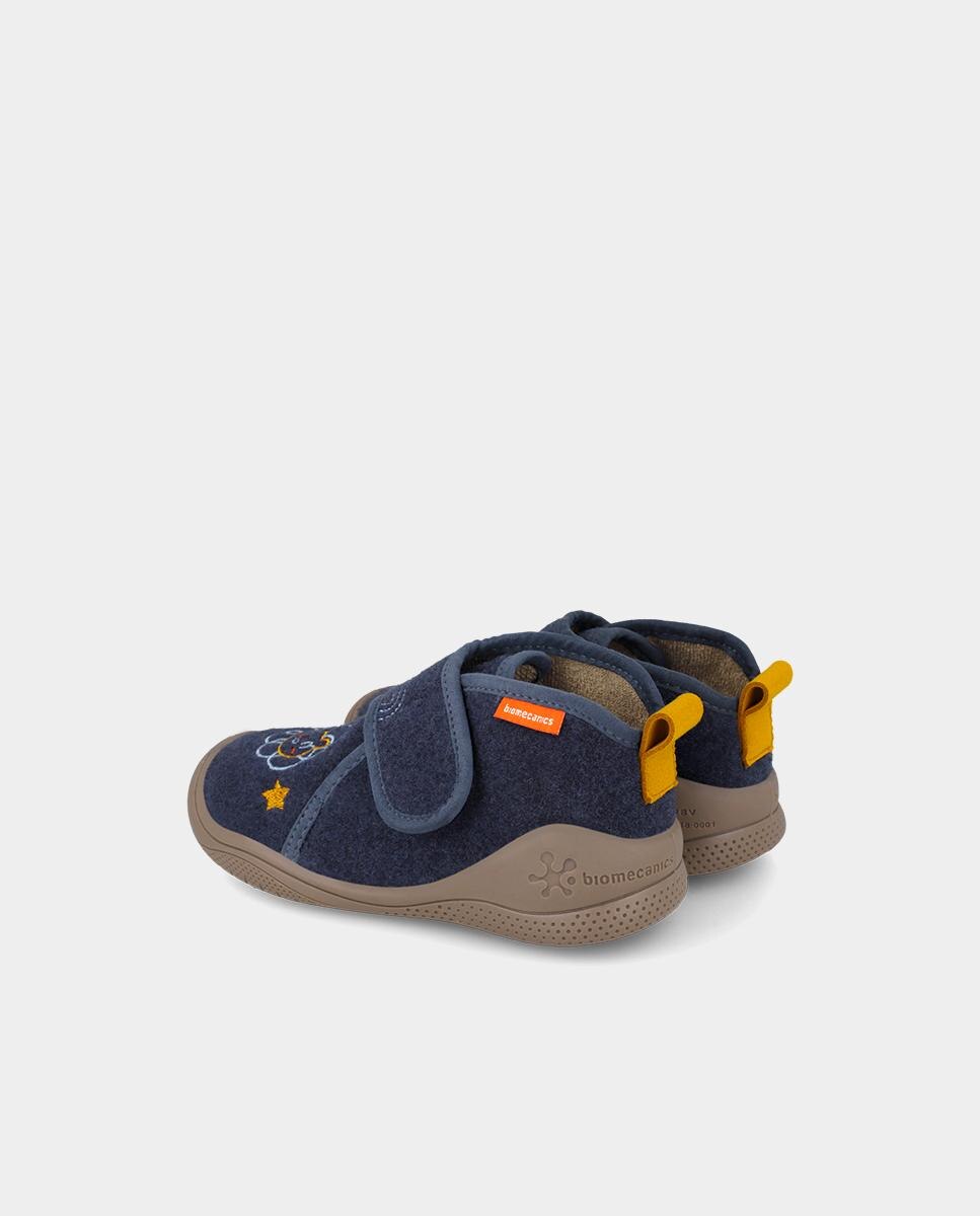 Pantufas Fechadas Infantil em Feltro com Fecho Ajustável Azul-marinho-3
