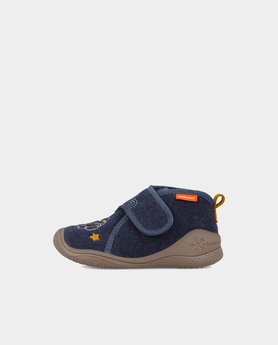 Pantufas Fechadas Infantil em Feltro com Fecho Ajustável Azul-marinho-5