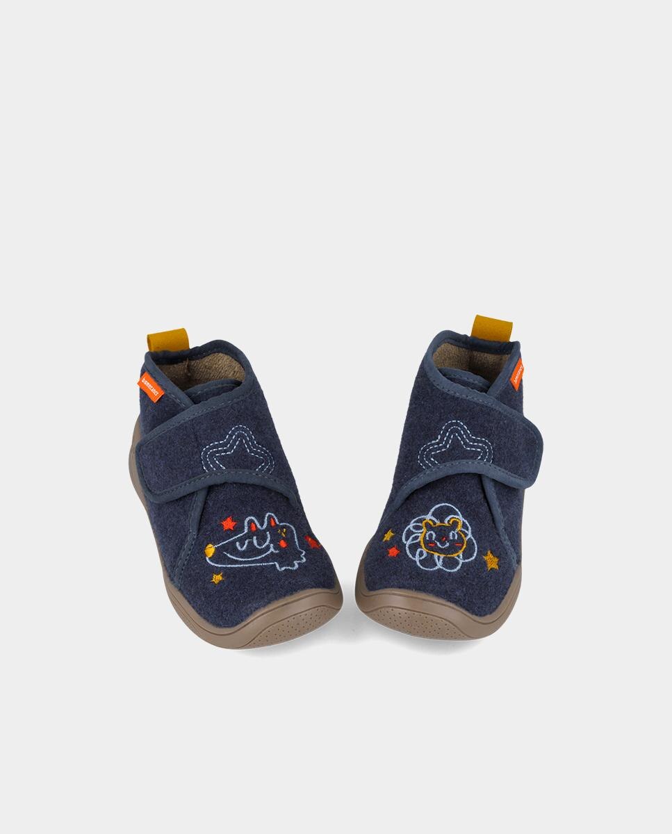 Pantufas Fechadas Infantil em Feltro com Fecho Ajustável Azul-marinho-6
