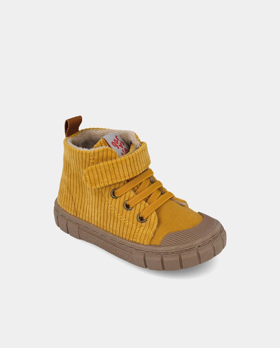 Botins Barefoot Infantil em Bombazina com Biqueira Reforçada Mostarda-4