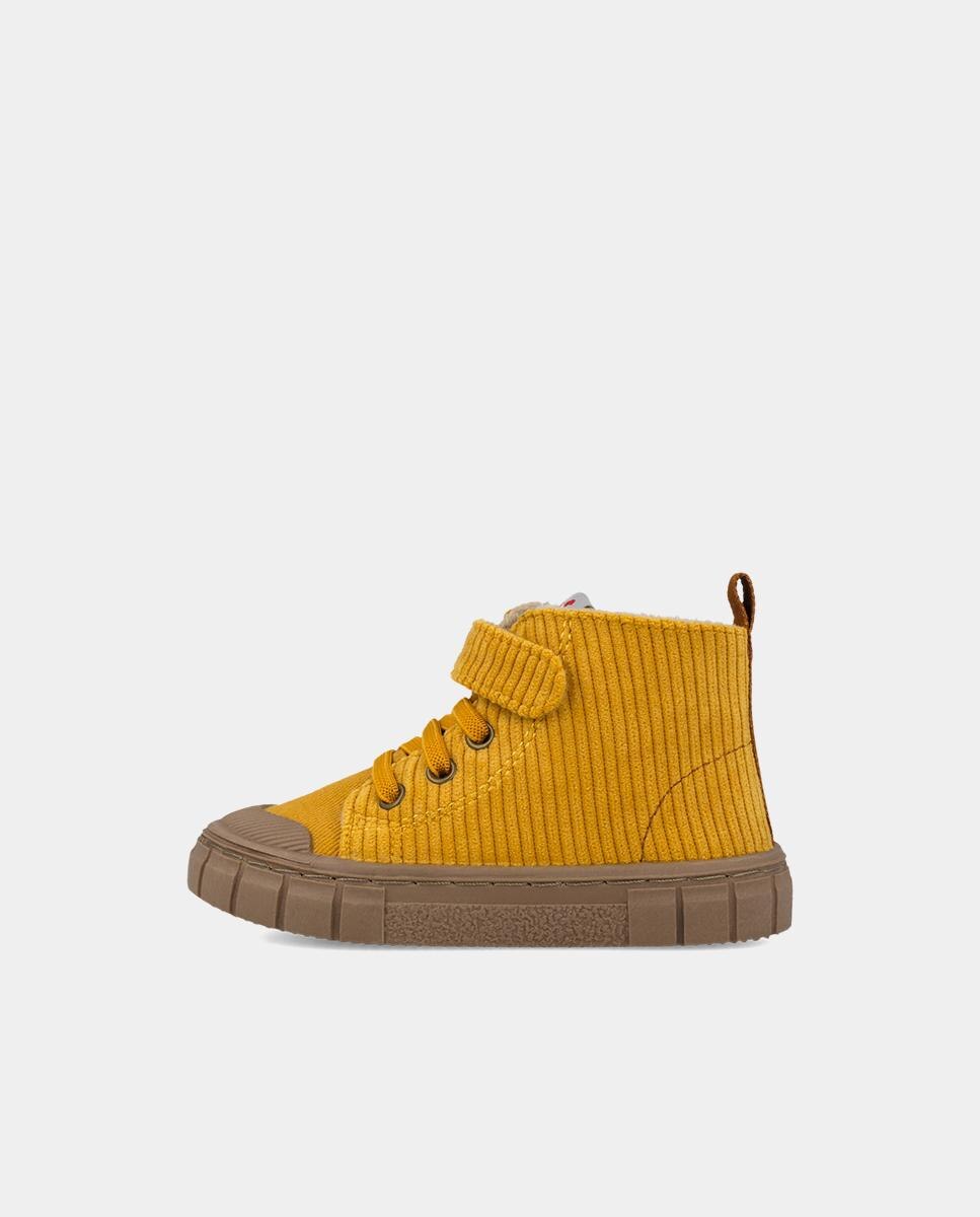 Botins Barefoot Infantil em Bombazina com Biqueira Reforçada Mostarda-5