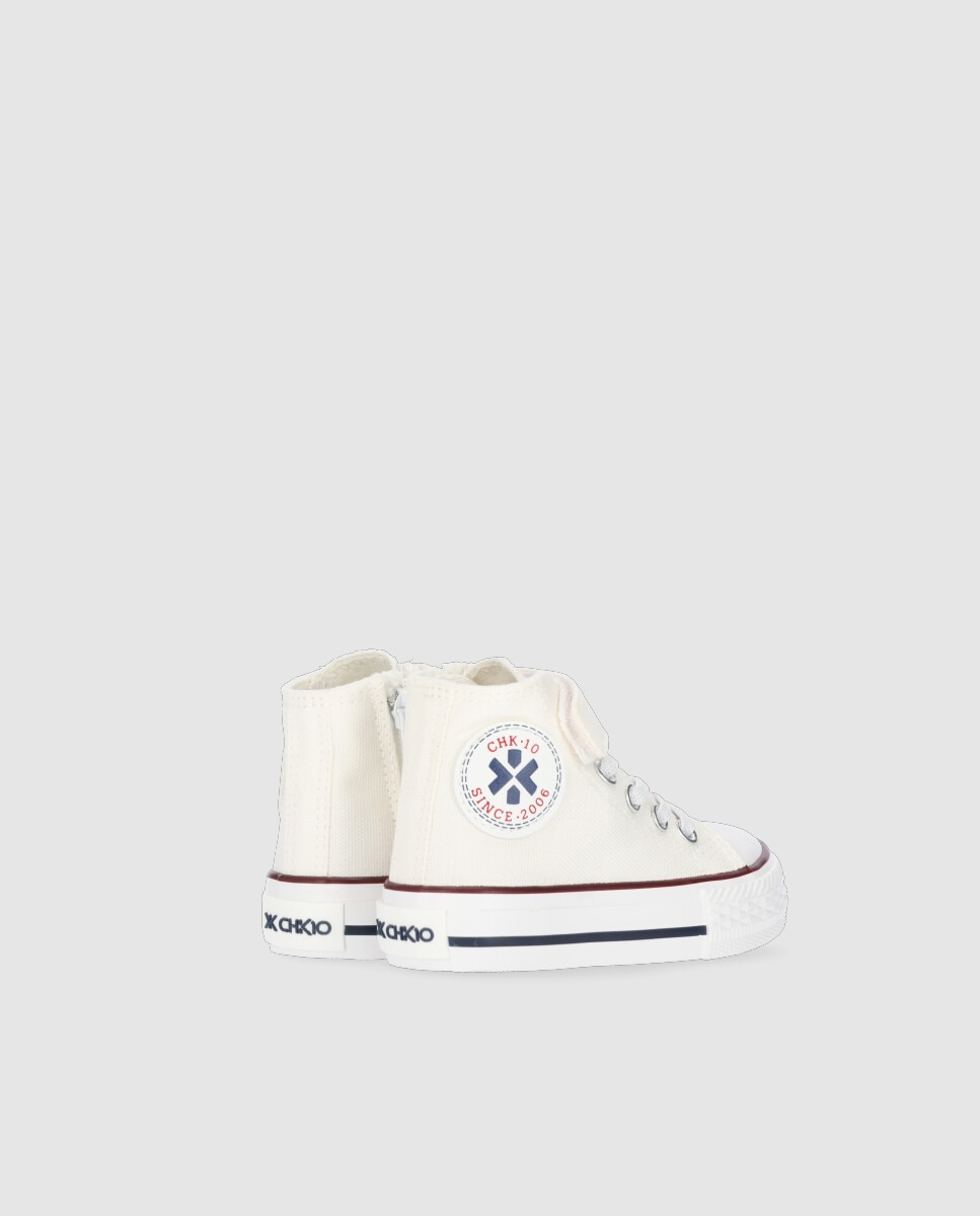 Sapatilhas de Lona Infantil Casual Rasas com Fecho Branco-3