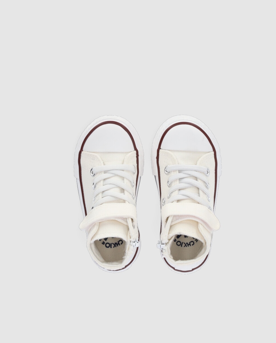 Sapatilhas de Lona Infantil Casual Rasas com Fecho Branco-4