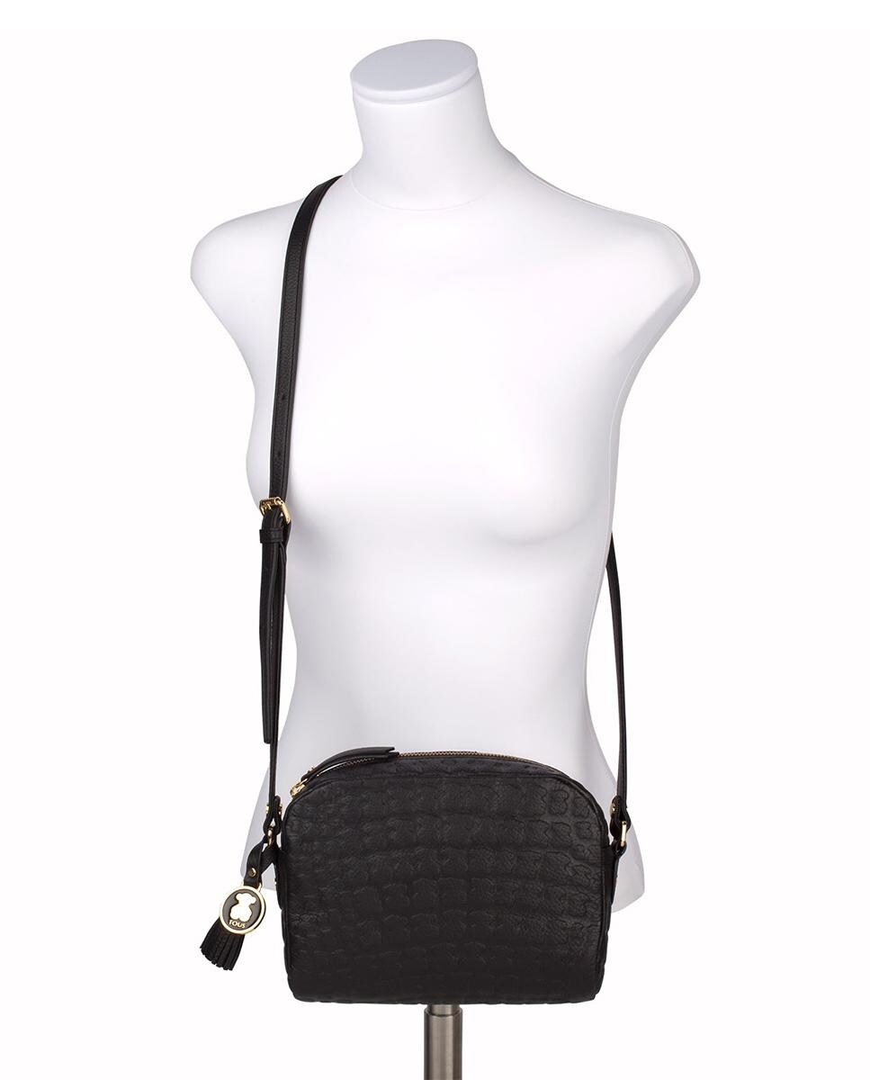 Mala a Tiracolo Sherton Lisa com Textura Rugosa Preto-2