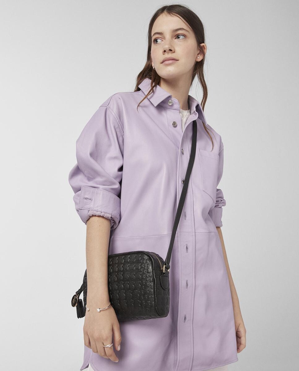 Mala a Tiracolo Sherton Lisa com Textura Rugosa Preto-3