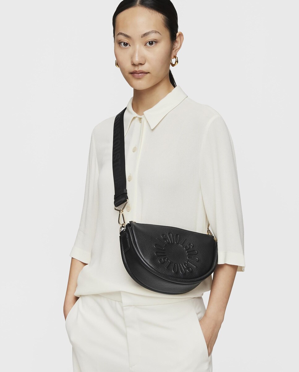 Mala a Tiracolo Meia-Lua com Fecho de Correr Preto-4