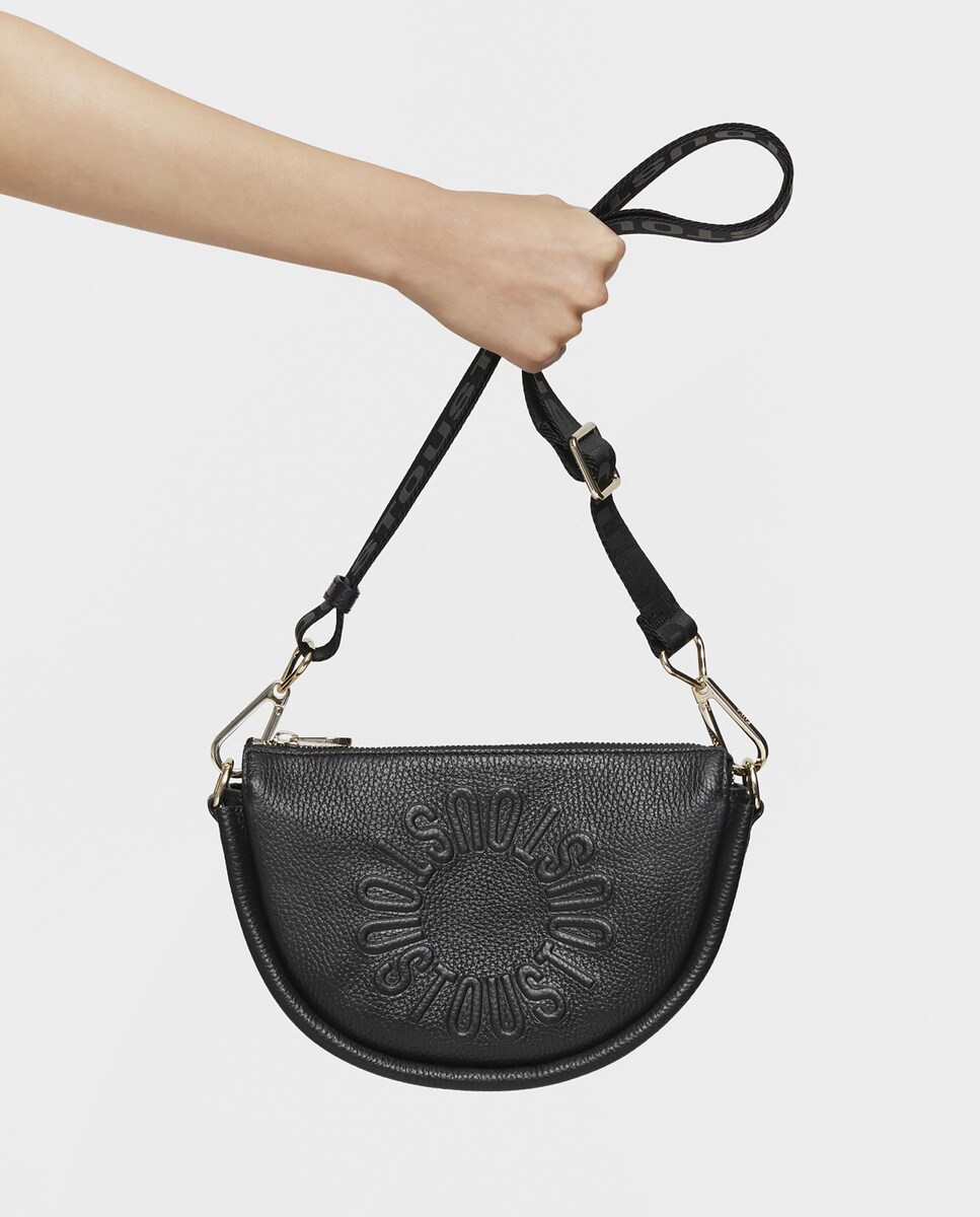 Mala a Tiracolo Meia-Lua com Fecho de Correr Preto-6