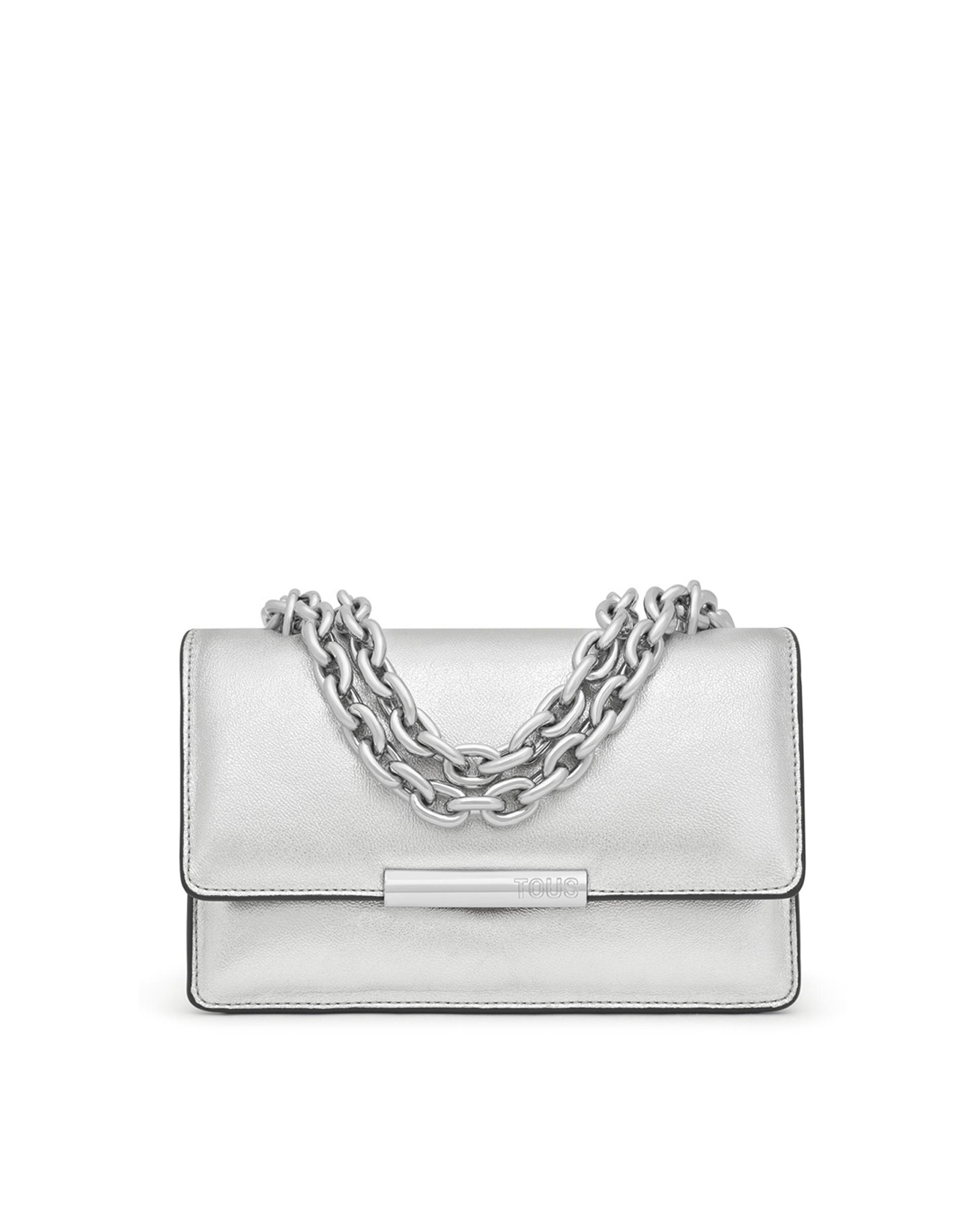 Mala a tiracolo pequena multiposições de mulher Audree Leather Prata-1