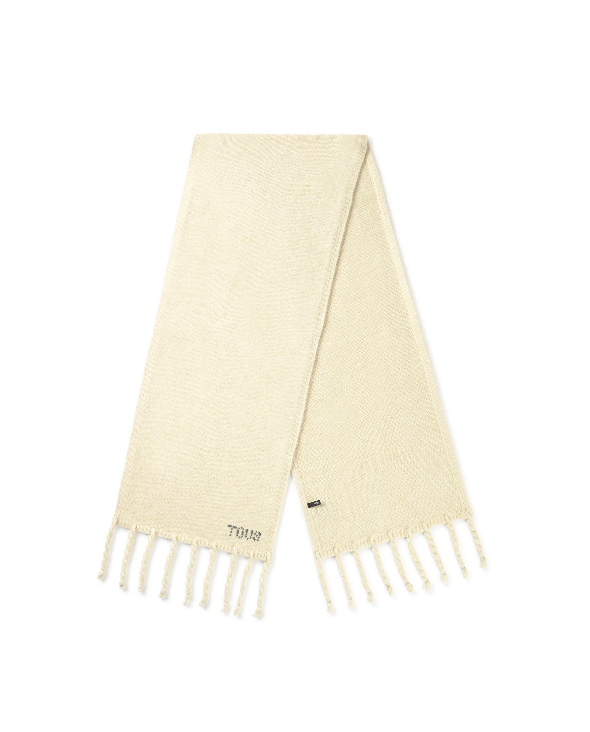 Cachecol Liso com Franjas Bege-1