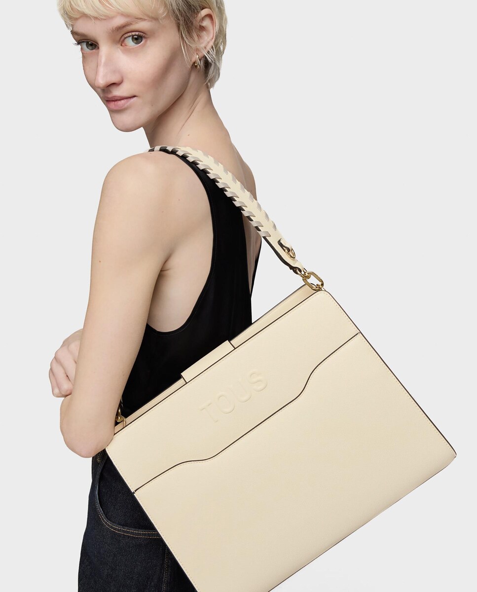 Mala de Ombro Audree Saffiano Média Multiposições Bege-4