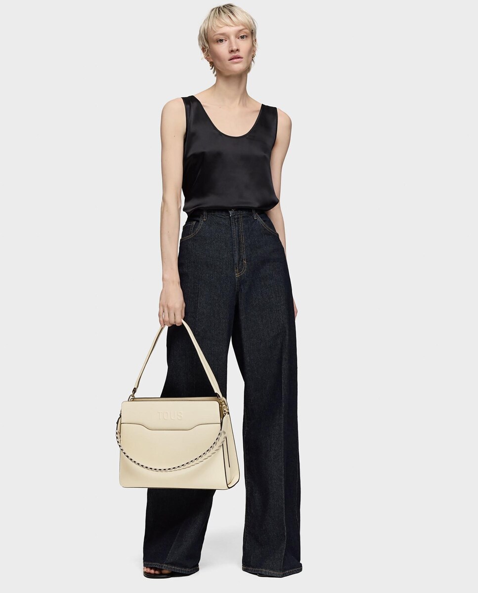 Mala de Ombro Audree Saffiano Média Multiposições Bege-6