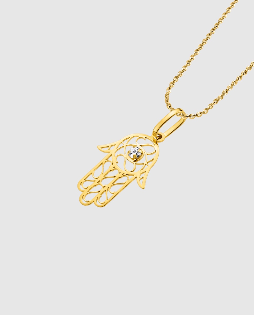 Colar Lg00023/43 Basics de Ouro 9k com Acabamento Brilhante e Motivo Mão de Fátima Dourado-1