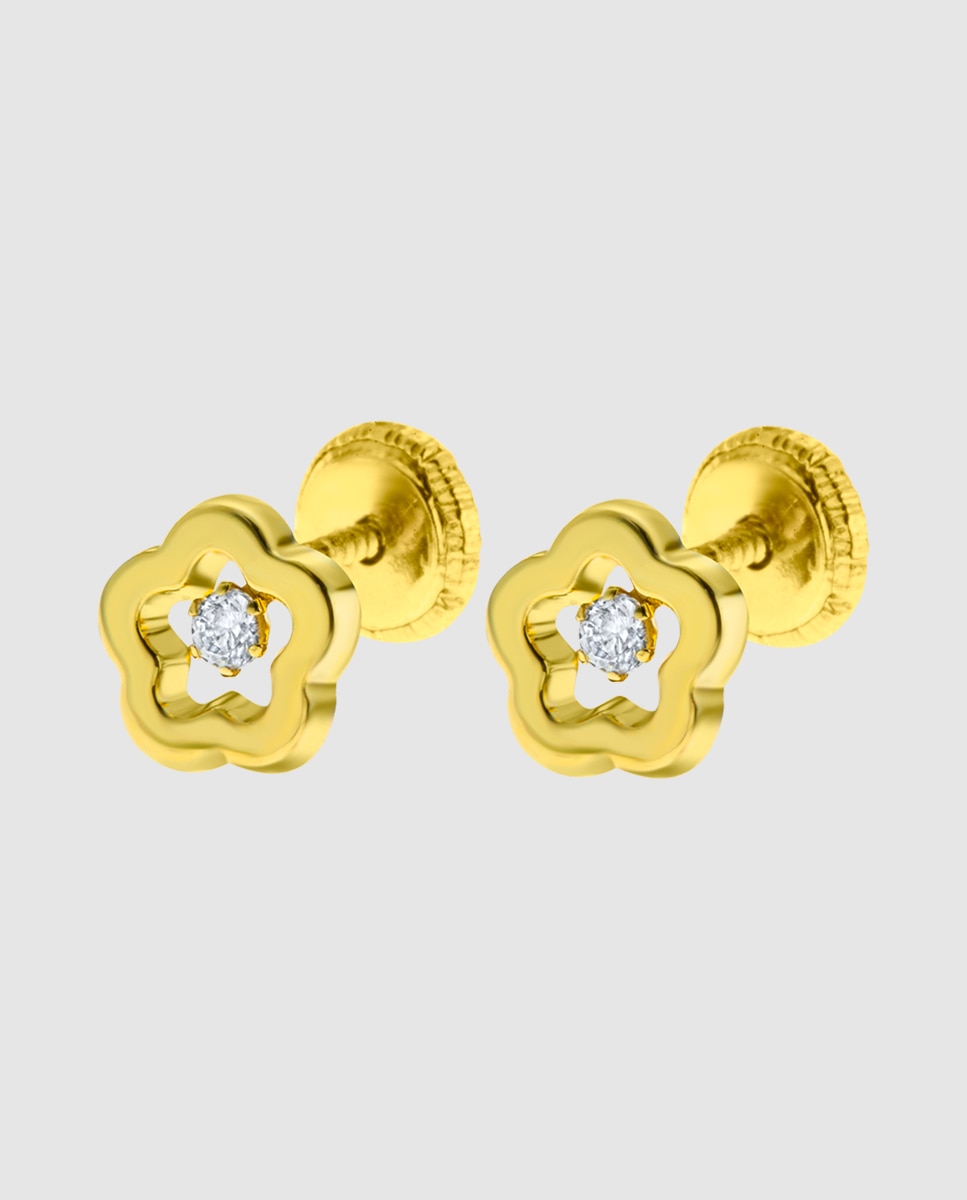 Brincos Infantil Lg00097/6 Basics de Ouro 9k com Acabamento Brilhante e Motivo de Flor Dourado-1
