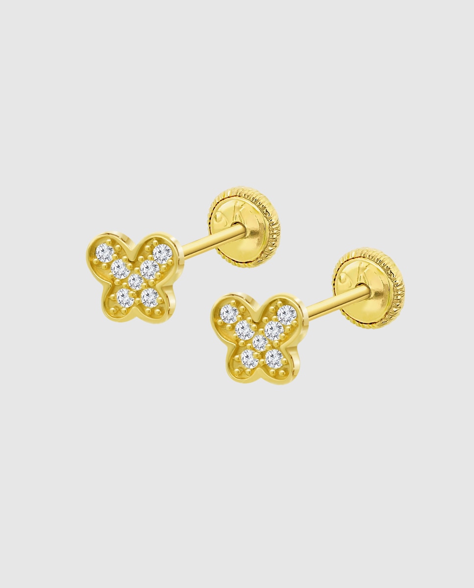 Brincos Infantil Lg00088/6 Basics de Ouro 9k com Acabamento Brilhante e Motivo Borboleta Dourado-1