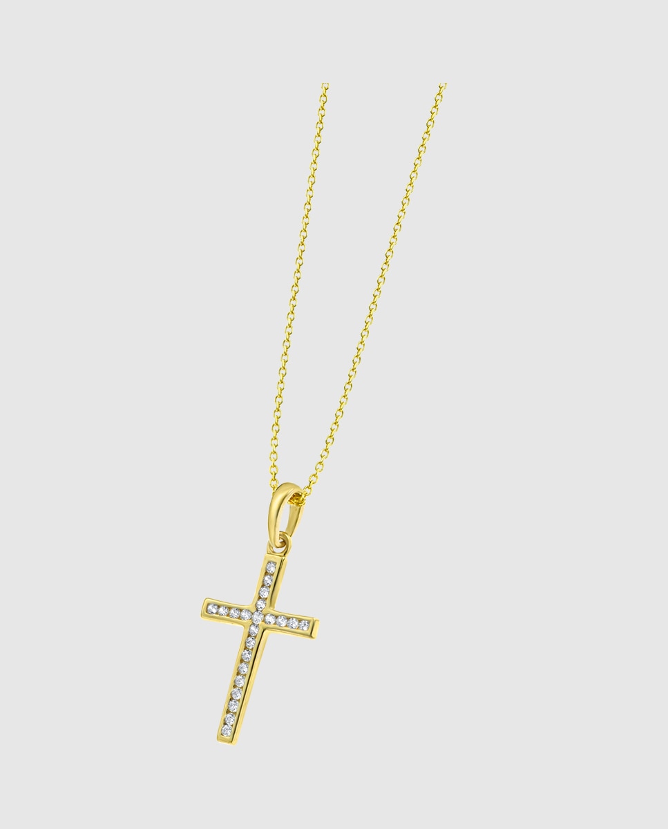 Colar Af00029/43 Basics de Ouro 9k com Acabamento Brilhante e Motivo Cruz Dourado-1