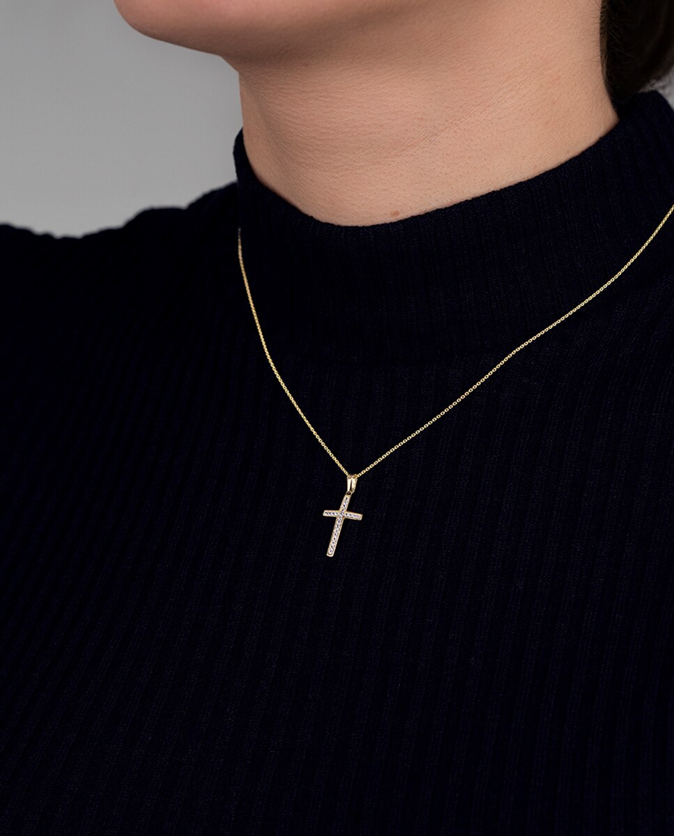 Colar Af00029/43 Basics de Ouro 9k com Acabamento Brilhante e Motivo Cruz Dourado-2