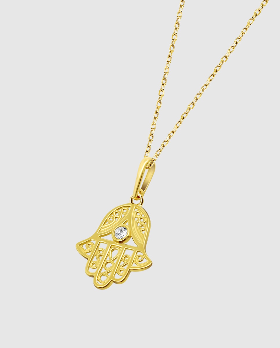 Colar Ic00341/43 Basics de Ouro 9k com Acabamento Brilhante e Motivo Mão de Fátima Dourado-1