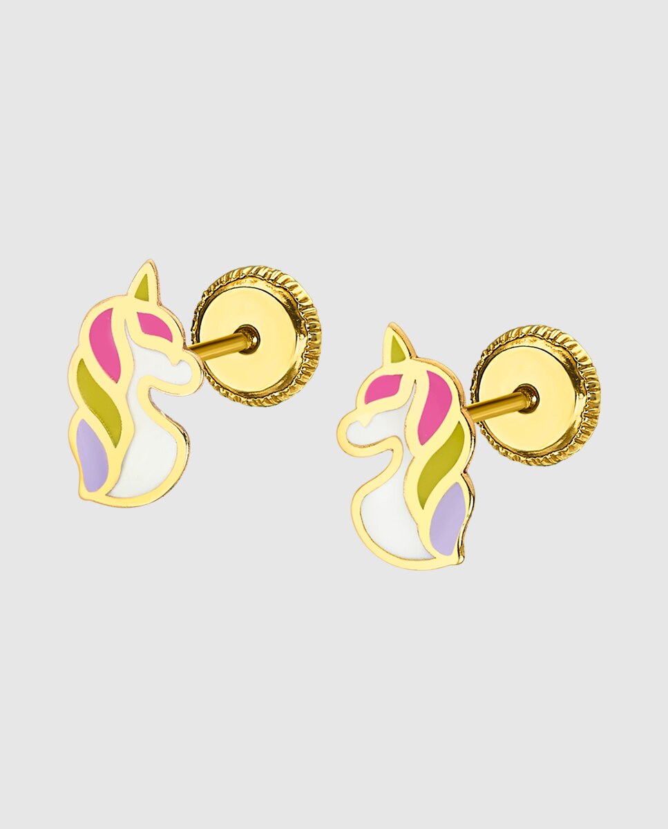 Brincos Infantil Lg00186 Basics de Ouro 9k com Acabamento Brilhante e Motivo Unicórnio Dourado-1