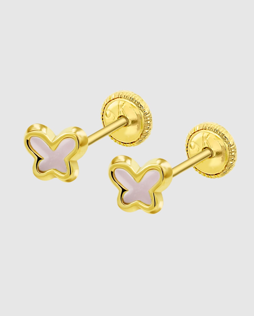 Brincos Infantil Lg00178 Basics de Ouro 9k com Acabamento Brilhante e Motivo Borboleta Dourado-1