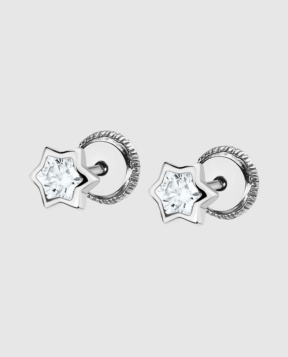 Brincos Infantil Lg00195 Basics de Ouro 9k com Acabamento Brilhante e Estrela Branco-1