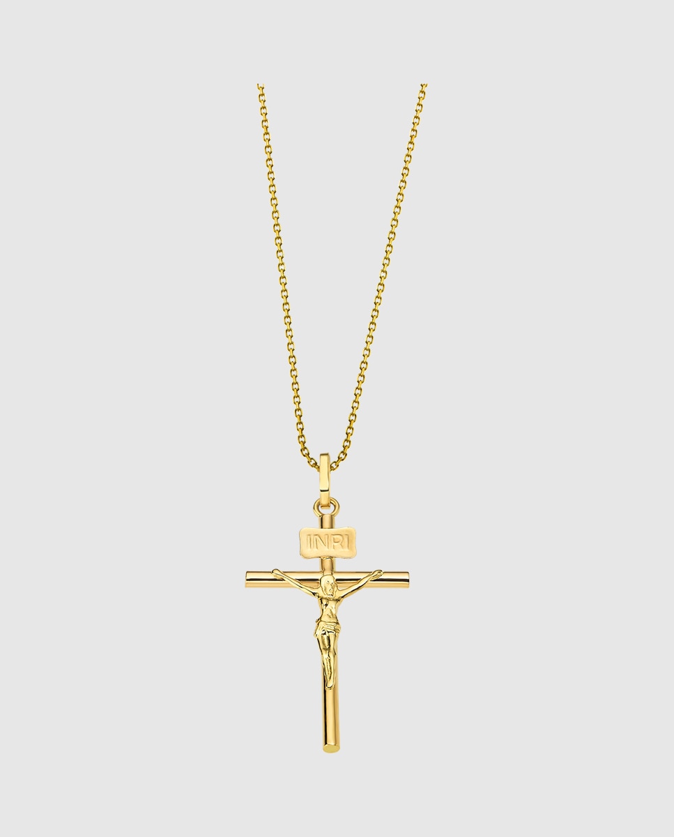 Colar Vj00049/43 Basics de Ouro 9k com Acabamento Brilhante e Motivo Cruz Dourado-1