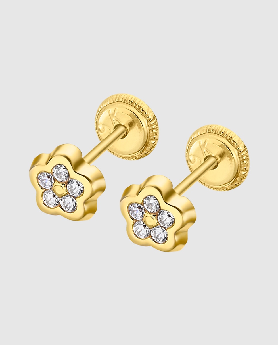 Brincos Infantil Lg00279 Basics de Ouro 9k Acabado Brilhante e Motivo Flor Prateado-1