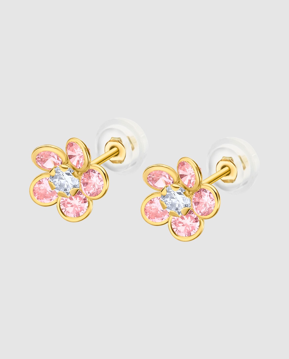 Brincos Lg00281 Basics de Ouro 9k com Acabamento Brilhante e Motivo Flor Prateado-1